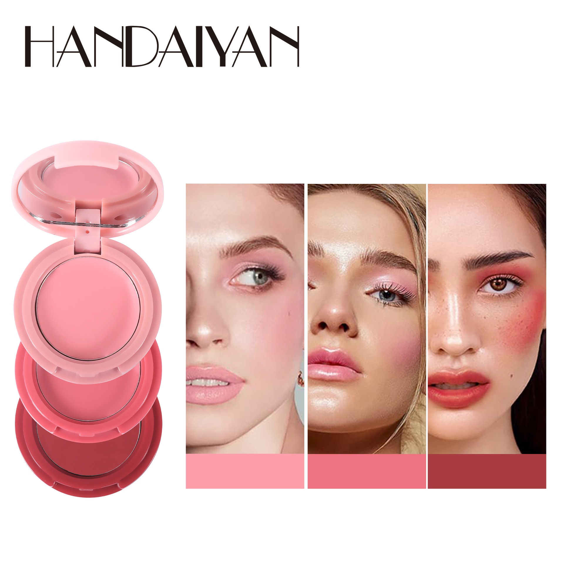 Three-color Blush Palette Folding Handaiyan Three-in-one Contouring Eye Shadow Integrated Multi-color Blush Cream Lip Mud