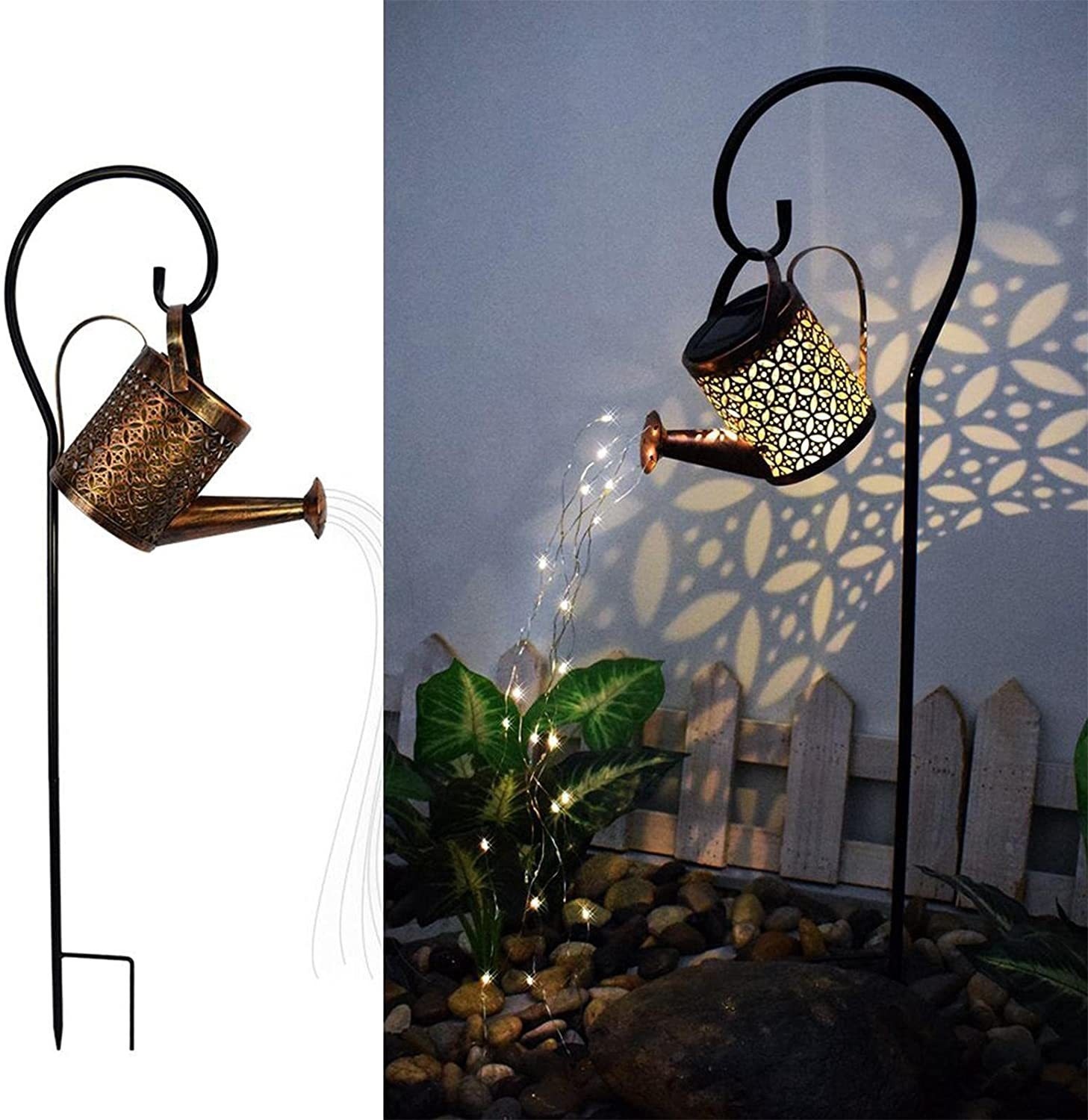 Solar Hollow Shower Iron Lamp Outdoor Shower Kettle Water Copper Wire Lamp Solar LEDLamp