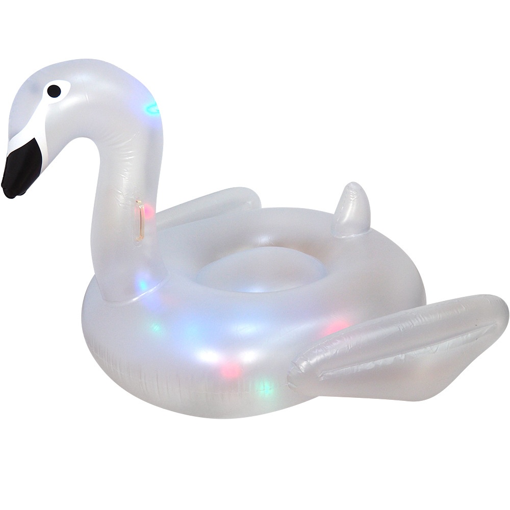 LEDInflatable Big White Goose Mount Adult Water Colored Lights Inflatable Floating Row Luminous Animal Inflatable Bed
