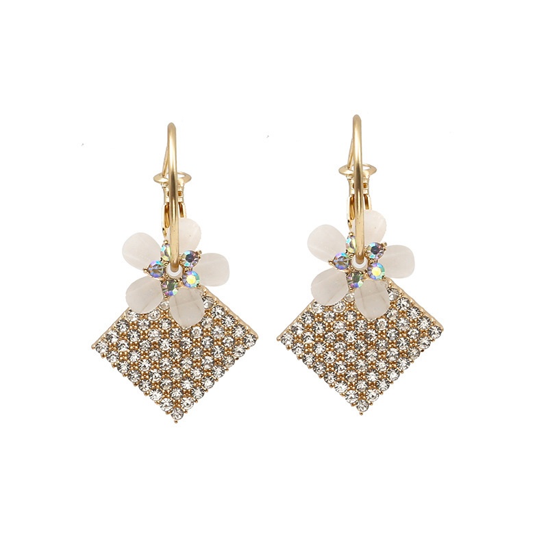 Silver Needle Fashion Diamond Square Flower Earrings Earrings Korean Style All-match Personalized Earrings Jewelry