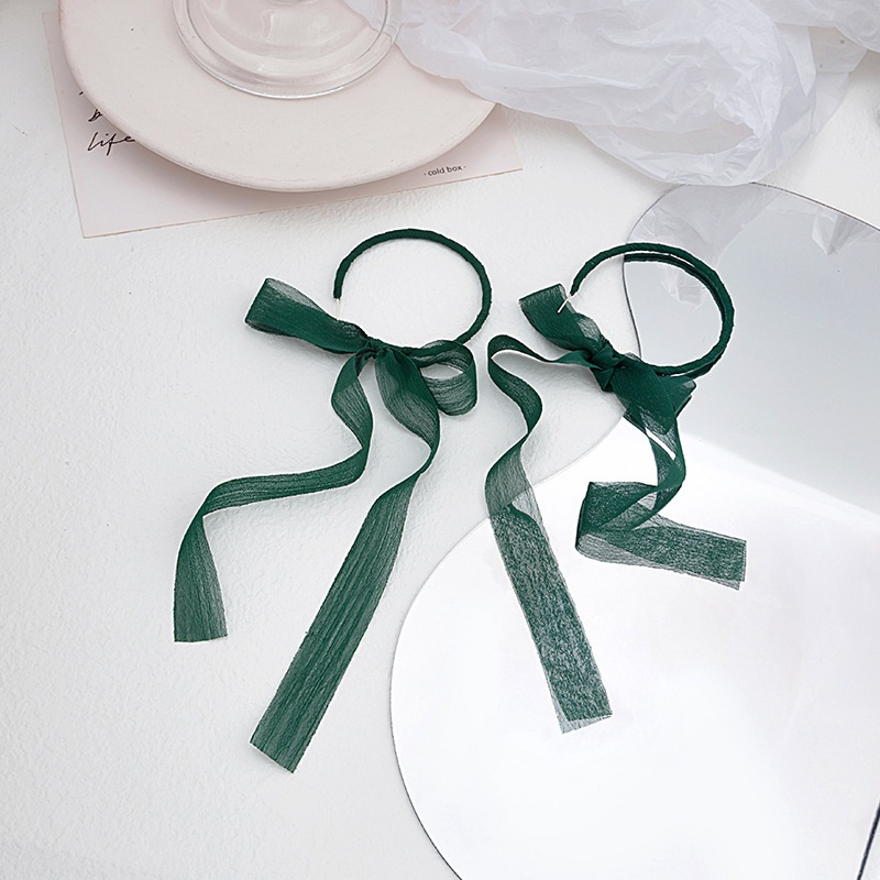 Silver Needle Fairy Ribbon Earrings Female Earrings Design Sense Green Chiffon Purple Bow Long French Earrings