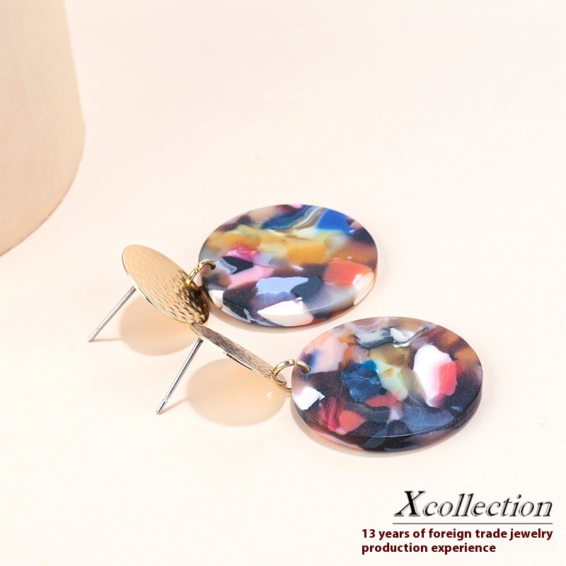 Simple Resin Disc Earrings Trade Color Acetate Plate Earrings
