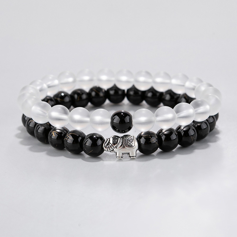 European And American Jewelry Black And White Double Color Beaded Bracelet Men's Colorful Round Bead Bracelet Street Stall