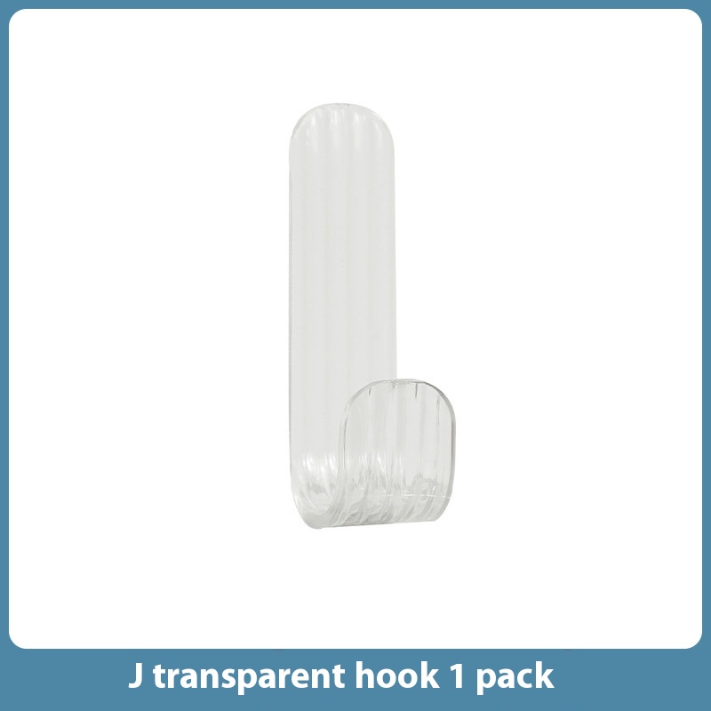 Transparent J-shaped Punch-free Hook Sticks To The Wall To Enhance The Adhesion Of The Kitchen Wall And Bathroom Door Transparent Traceless Clothes Hook
