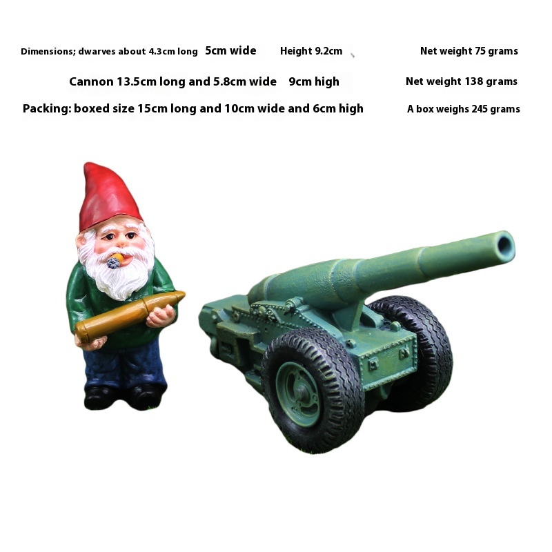 Creative Garden Battle Cannon Dwarf Ornaments Micro Landscape Decorations Army Dwarf Resin Home