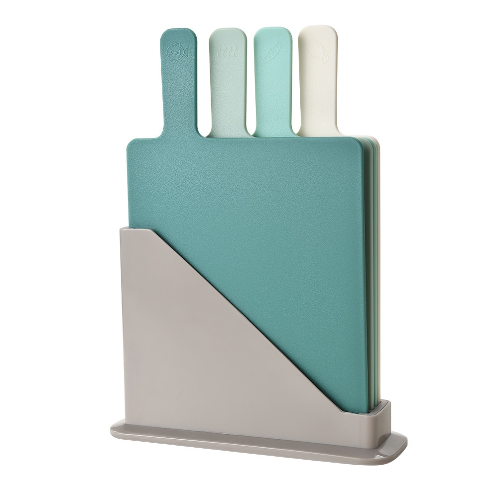 Racket-shaped4-color Classification Chopping Board Set With Base PPMultifunctional4-piece Chopping Board Cutting Board
