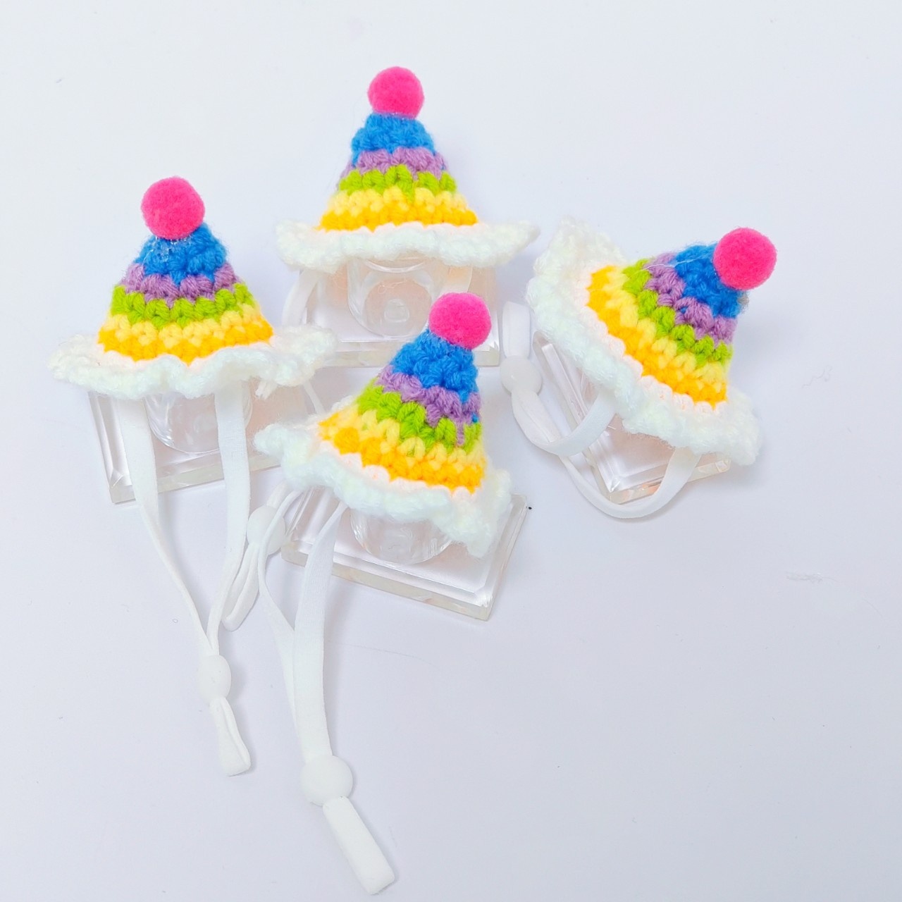 Hamster Parrot Small Pet Hat Toy Hat Hand Crocheted Rainbow Birthday Crochet Hat Ornaments