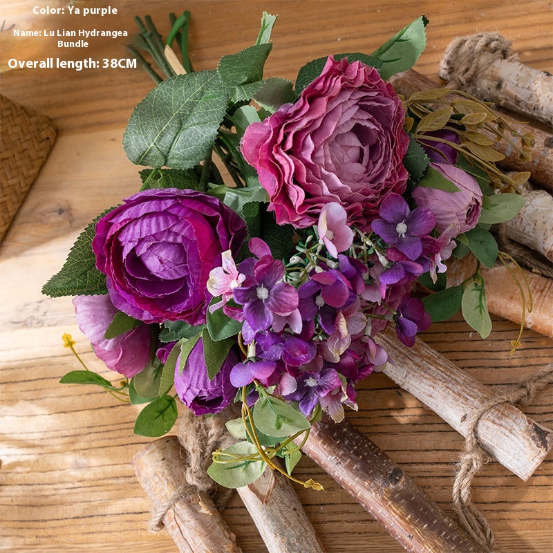 Artificial Flower Lu Lotus Bouquet Hand Bouquet Hydrangea Foreign Trade Home Decoration Wedding Artificial Flower GF16384