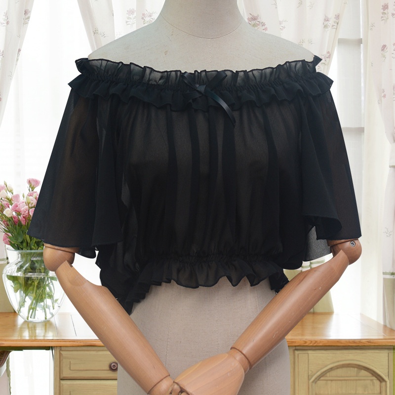 『Little Flying Sleeves』One-shoulder Chiffon Lolita Bottoming Shirt Drop Shoulder Elastic Lace Ruffle Tube Top