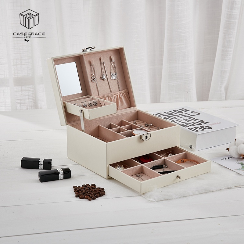Drawer Jewelry Box Large Multi-layer Pull-out Jewelry Box Portable Leather Jewelry PUStorage Box
