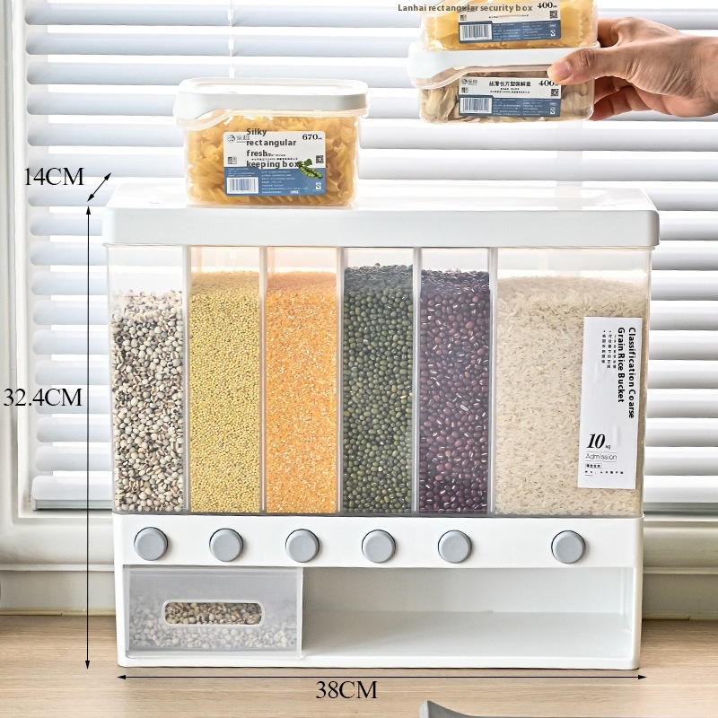 Separated Rice Bucket Gra Partition Wall-mounted Grain Storage Tank Large Capacity Wall-mounted Home Kitchen Storage Box