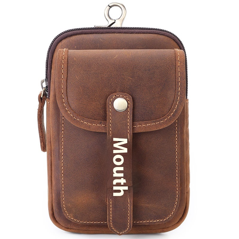 Men's Genuine Leather Waist Bag Can Be Worn With ABelt Diagonal Mobile Phone Bag Retro Cowhide Mountaineering Small Hanging Bag