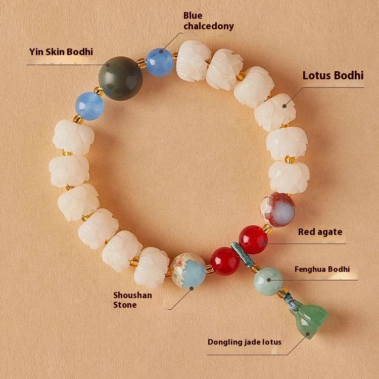 Hangzhou Faxi Lotus White Bodhi Root Bracelet Pumpkin White Jade Bodhi Women's Peace Good Luck Girlfriend Multi-Treasure Bracelet