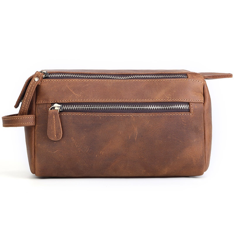 2019 Retro Genuine Leather Wash Bag Crazy Horse Leather Multifunctional Storage Bag Casual Fashion Men's Clutch Bag