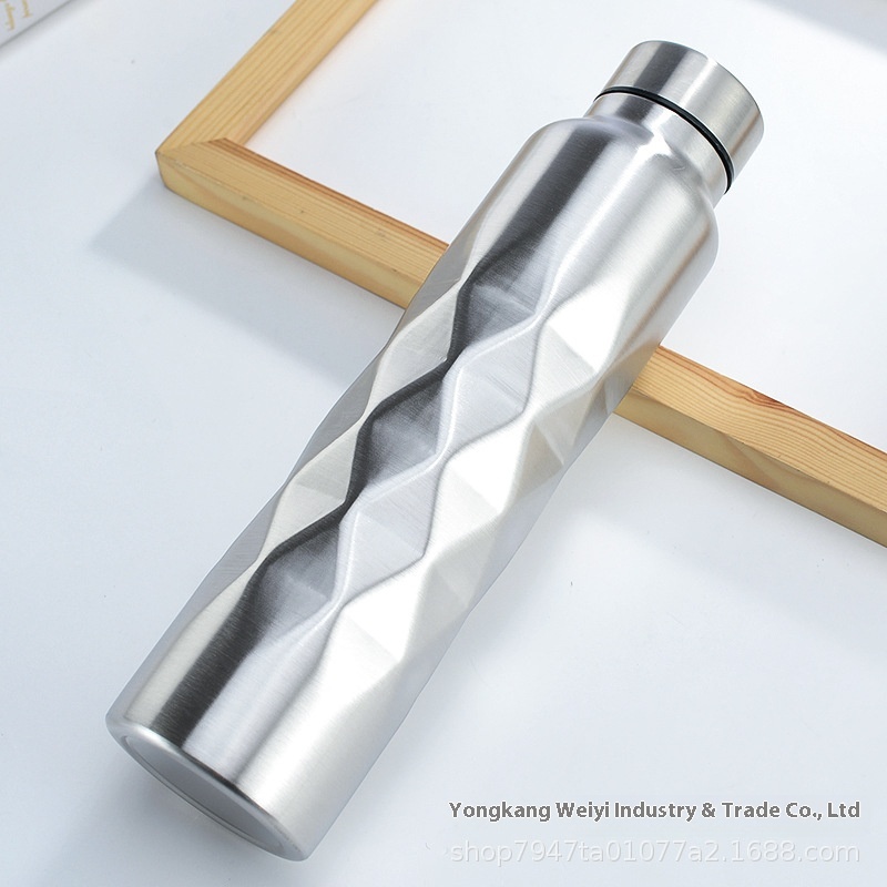 Outdoor Large Capacity Sports Water Bottle Single Layer Stainless Steel Diamond Cup Creative Cold Water Bottle