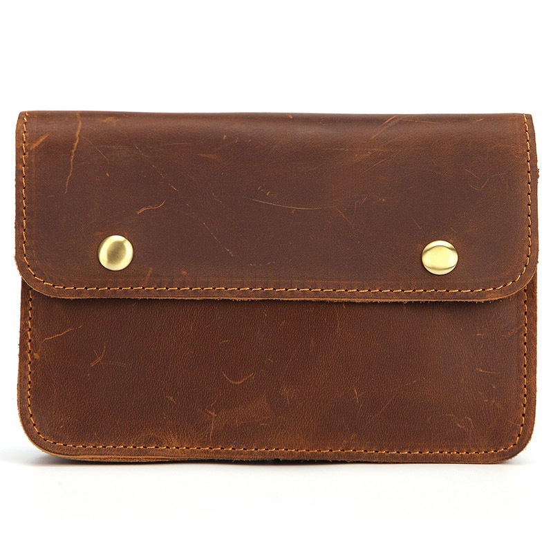 Mobile Phone Waist Bag Double Layer Three Zipper Pocket Cover First Layer Crazy Horse Leather Leisure Multifunctional Belt Bag