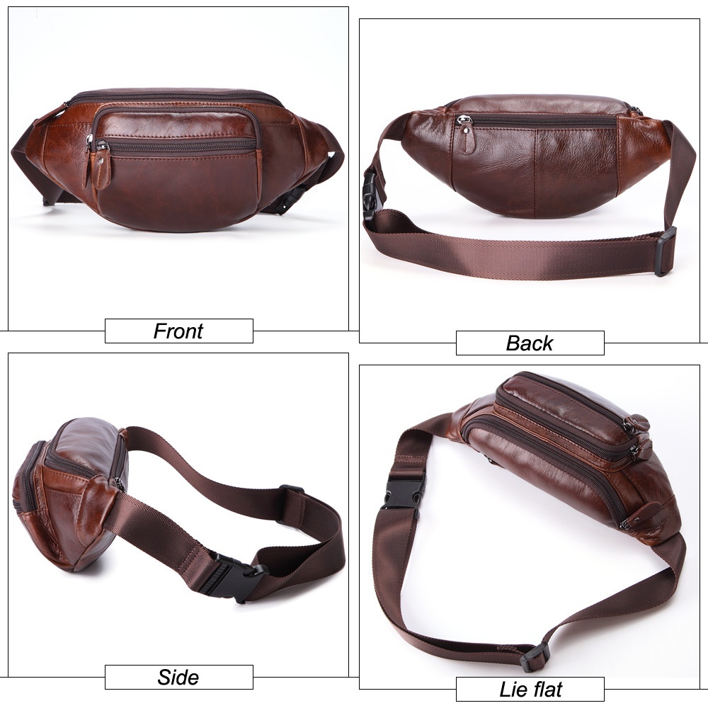 Korean Style Fashion Casual Men's Mobile Phone Top Layer Cowhide Chest Bag Genuine Leather Business Bag Outdoor Sports Waist Bag