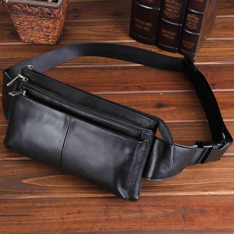 Mingshi Genuine Leather Men's Waist Bag Retro Multifunctional First Layer Cowhide Men's Chest Bag Casual Mountaineering Bag