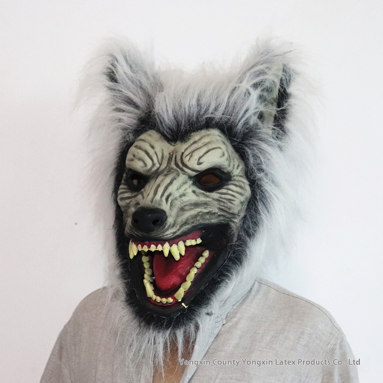Halloween Demon Wolf Head Mask Plush Werewolf Gray Wolf Head Cover