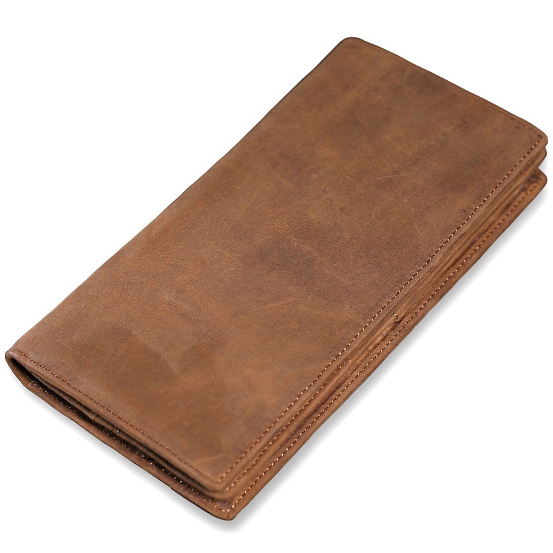 Men's Genuine Leather Long Wallet Retro First Layer Cowhide Wallet Multi-card Slot Crazy Horse Leather Clutch Bag