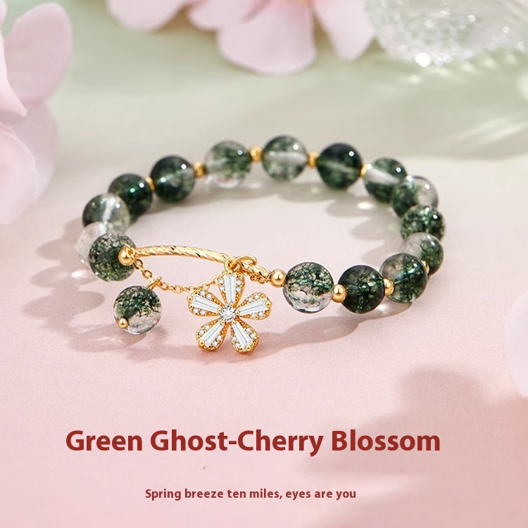 Chinese Valentine's Day Green Ghost Cherry Blossom Beaded Bracelet Niche High-end Gift For Girlfriend Birthday Hand Jewelry