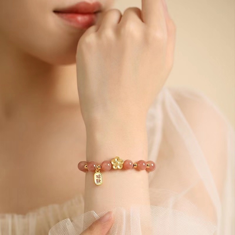 Natural Sunstone Crystal Bracelet For Girls,Popular Small Peach Blossom Bracelet For Fortune And Luck,Best Friend Bracelet Gift