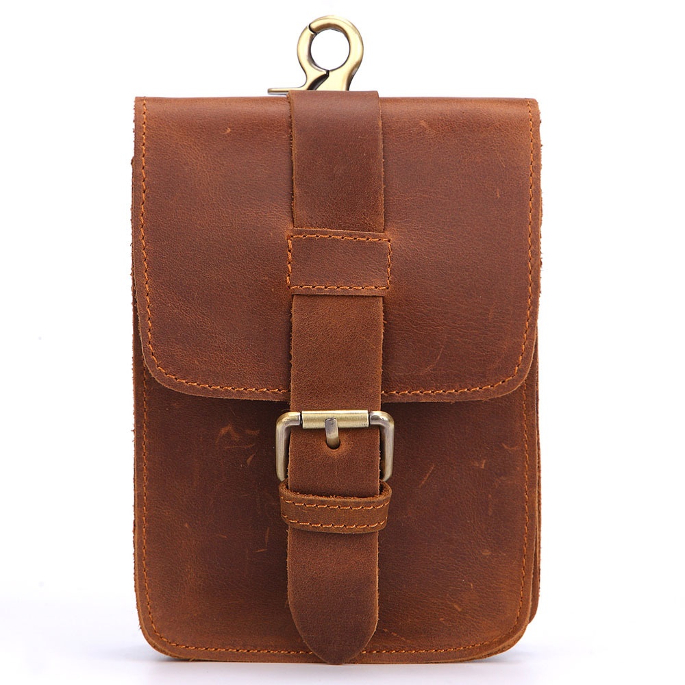 Men's Waist Bag Genuine Leather Mobile Phone Belt Bag First Layer Cowhide Retro Mountaineering Small Bag
