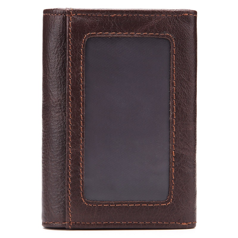 Portable Mini Coin Purse Men's Small Trouser Pocket Bag Genuine Leather Bi-fold Card Holder Waxed Leather Short Clutch Bag