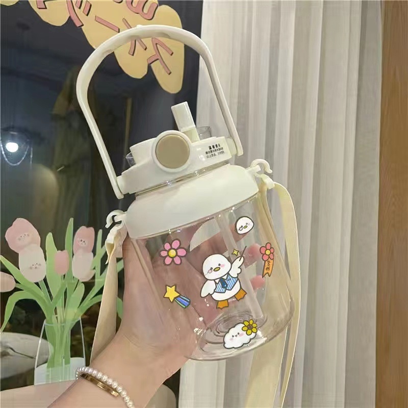 Cute Large Capacity Water Cup For Women With High Value Double Drink With Straw Big Belly Cup Plastic Portable Student Kettle