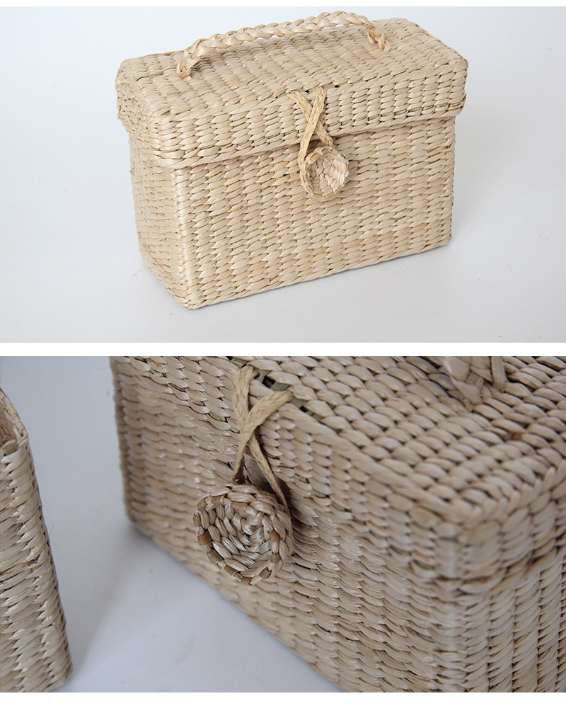 Belly Button Small Square Box Straw Square Bag Cattail Storage Box Pastoral Storage Box Cattail Woven Basket