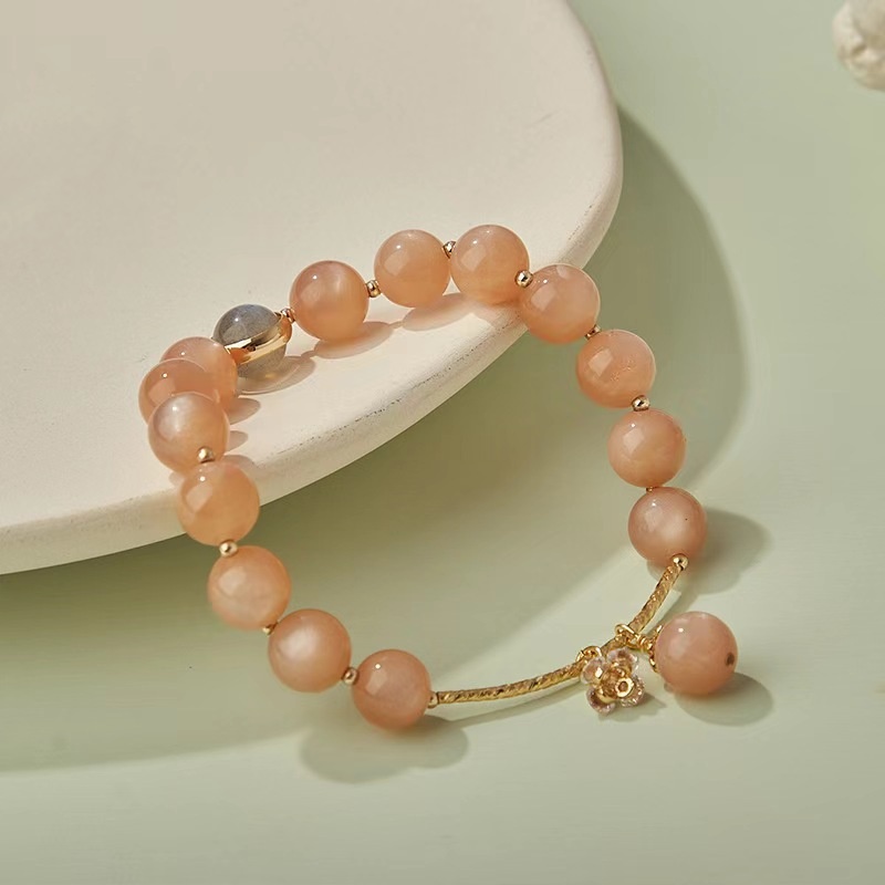 Sunstone Bracelet Girls Elegant And Gentle Natural Orange Moonstone Crystal Bracelet Autumn And Winter Niche Jewelry