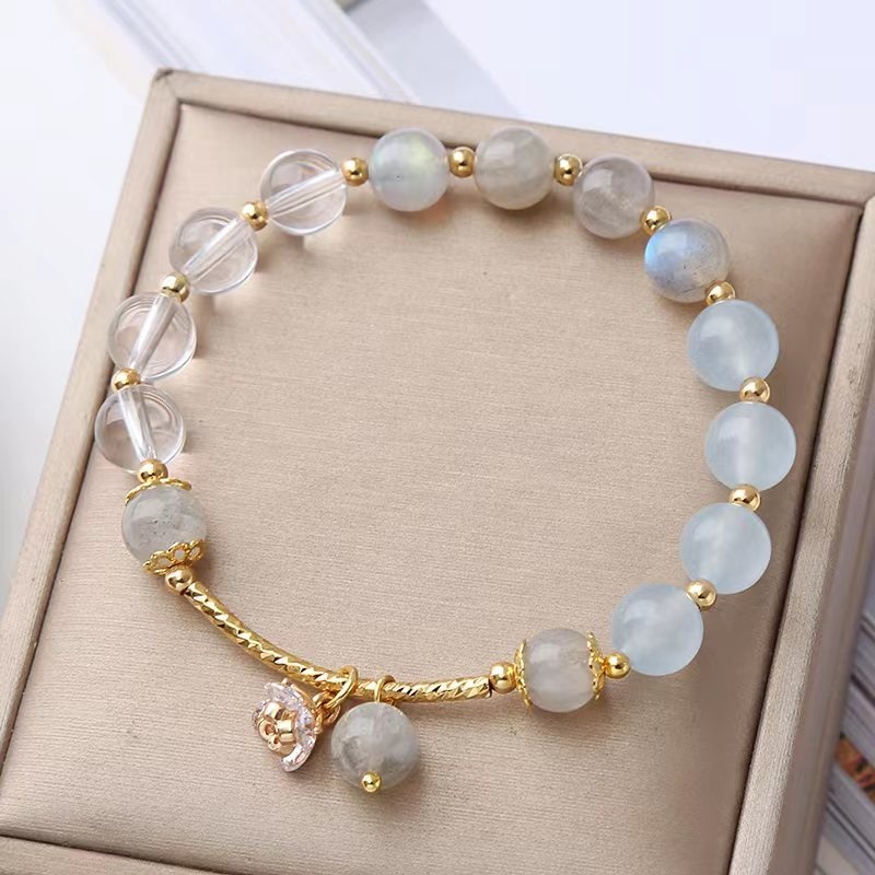 Natural Gypsum Stone Round Bead Multi-treasure Bracelet Plus Moonstone White Crystal Crystal Transparent Specification8mm Japanese And Korean