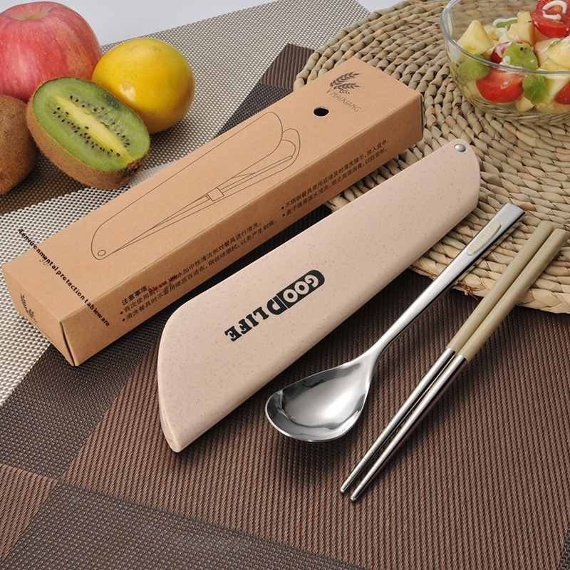 Sickle Portable Cutlery Set304 Stainless Steel Cutlery Full Set Of Wheat Straw Student Chopsticks Spoon Combination