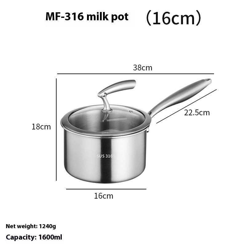 316 Stainless Steel Milk Pot Steamer Small Soup Pot Household Milk Pot Small Milk Pot Thick Hot Milk Pot Induction Cooker Universal