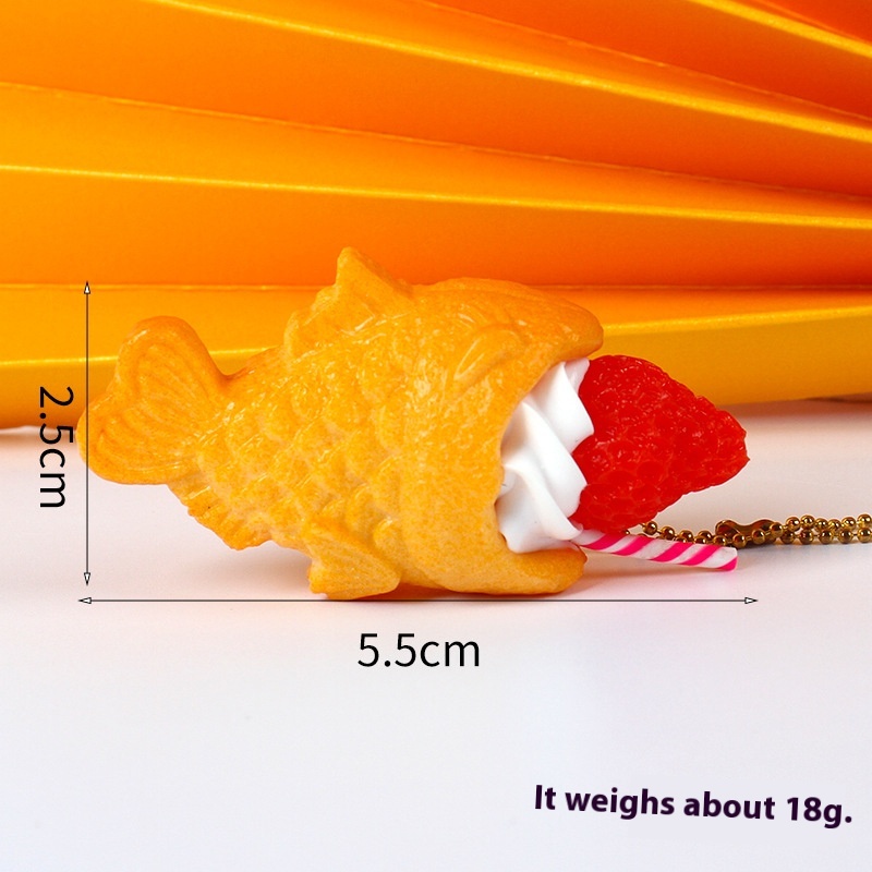 Simulation Cartoon Dried Fish Biscuits Fruit Cream Ice Cream Keychain Pendant Taiyaki Food Play Ornaments