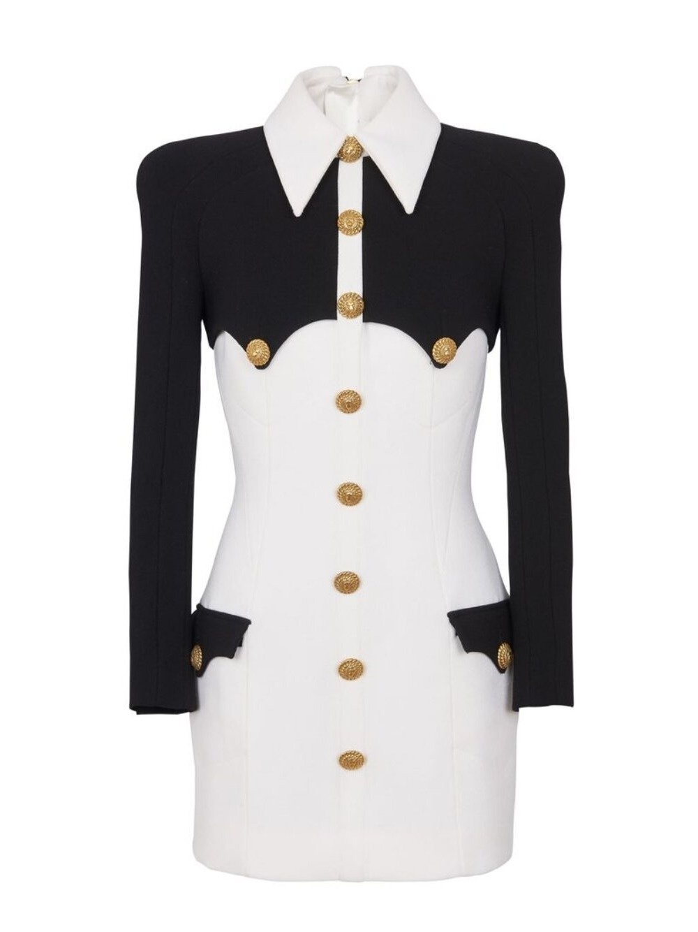 Foreign Trade Black And White Splicing POLOCollar Metal Button Bandage Dress Hot-selling Skirt