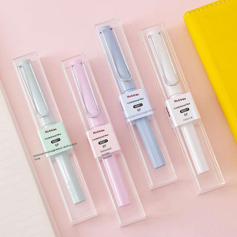 Macaron Transparent Positive Posture Student Plastic Fountain Pen With Replaceable Ink Sac Ballpoint Pen With Printed Set Gift