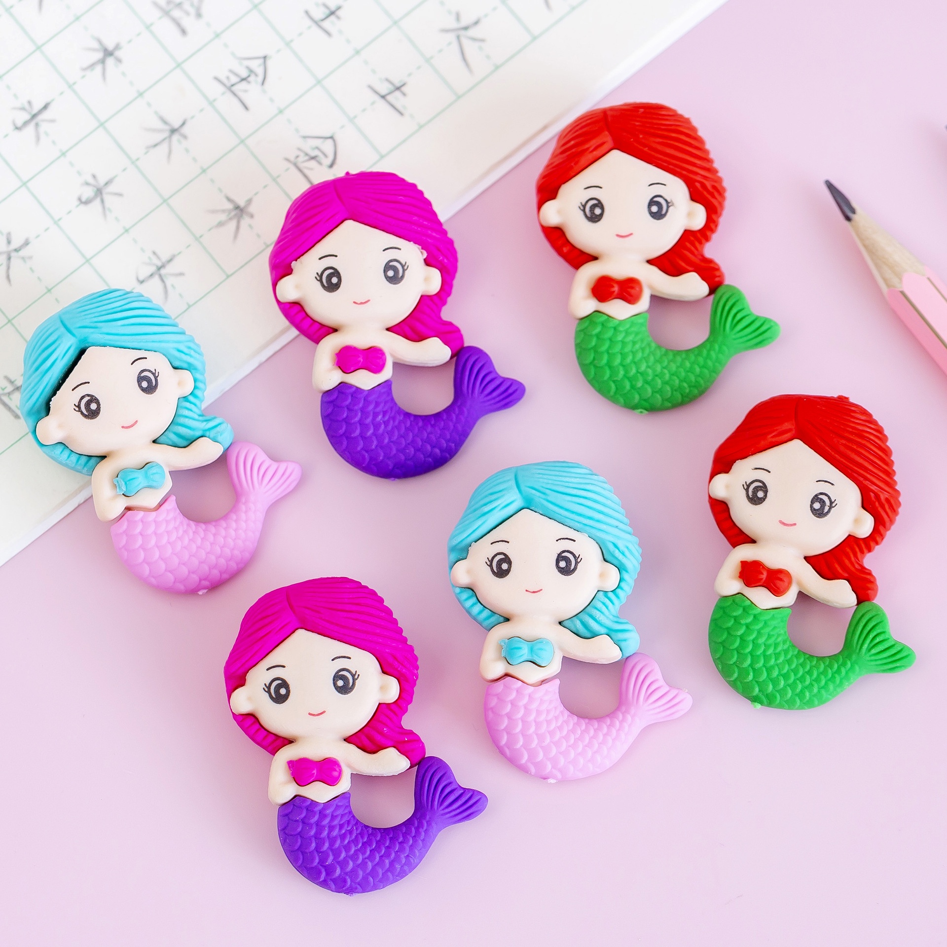 Cartoon Mermaid Assembled Eraser Creative Primary School Students Writing Modification Eraser Kindergarten Gift T