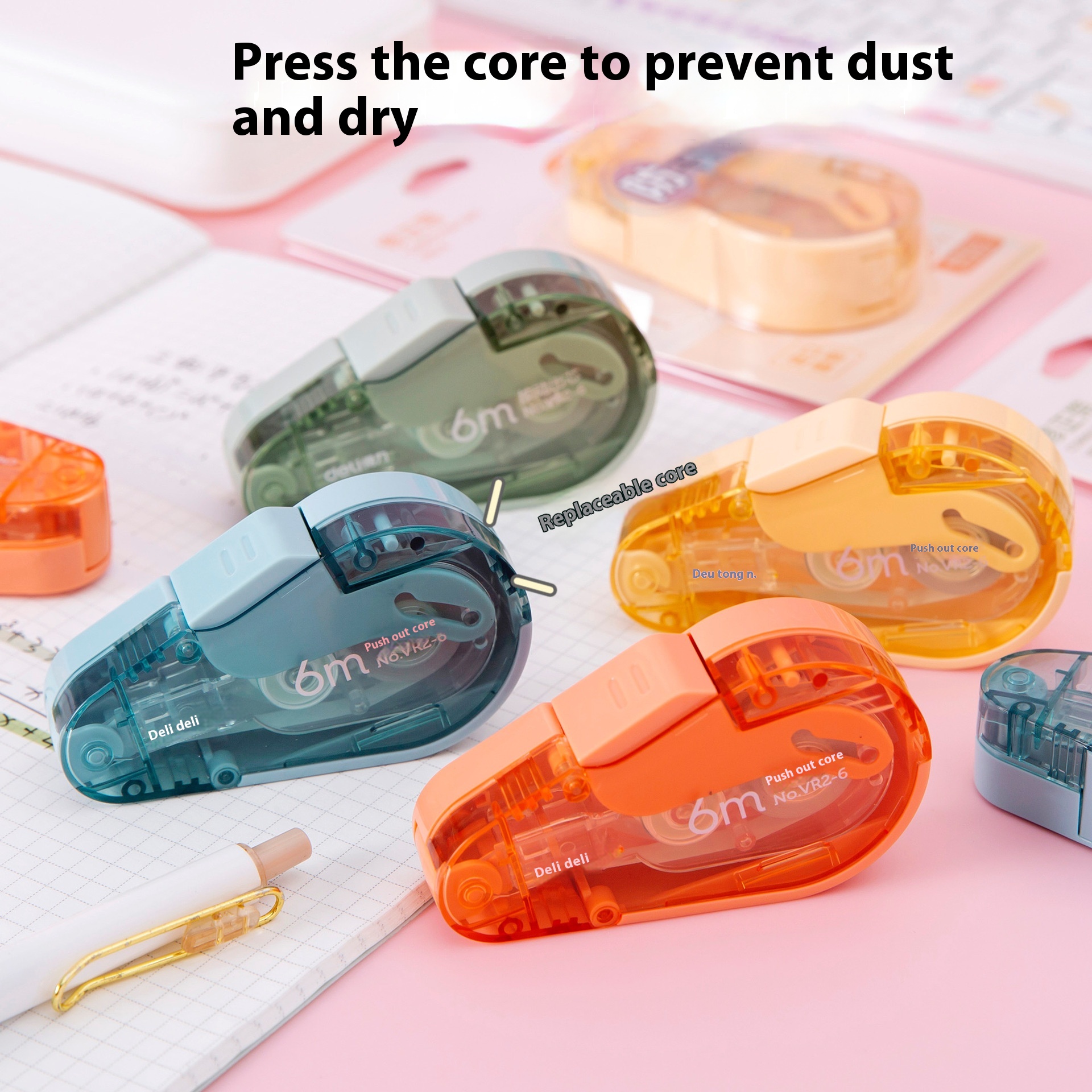 High-value Xiaohongshu Same Correction Tape Large Capacity6 MCorrection Tape Student Correction Tape Replaceable Core Anti-drying And Dustproof
