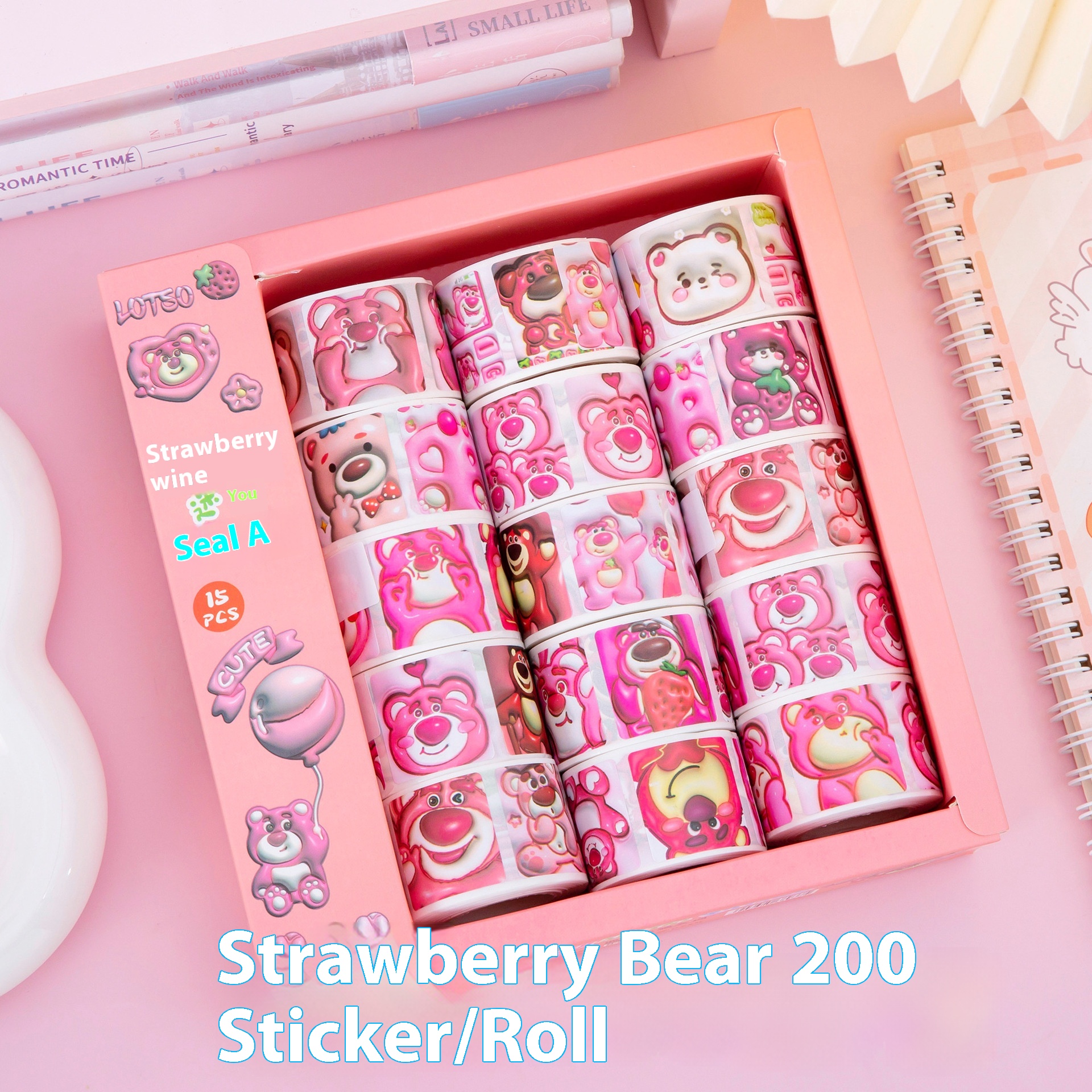 Sweet And Cute Strawberry Bear Stickers Internet Celebrity Round Stickers Food Milk Tea Cup Stickers Packaging Decoration Handbook