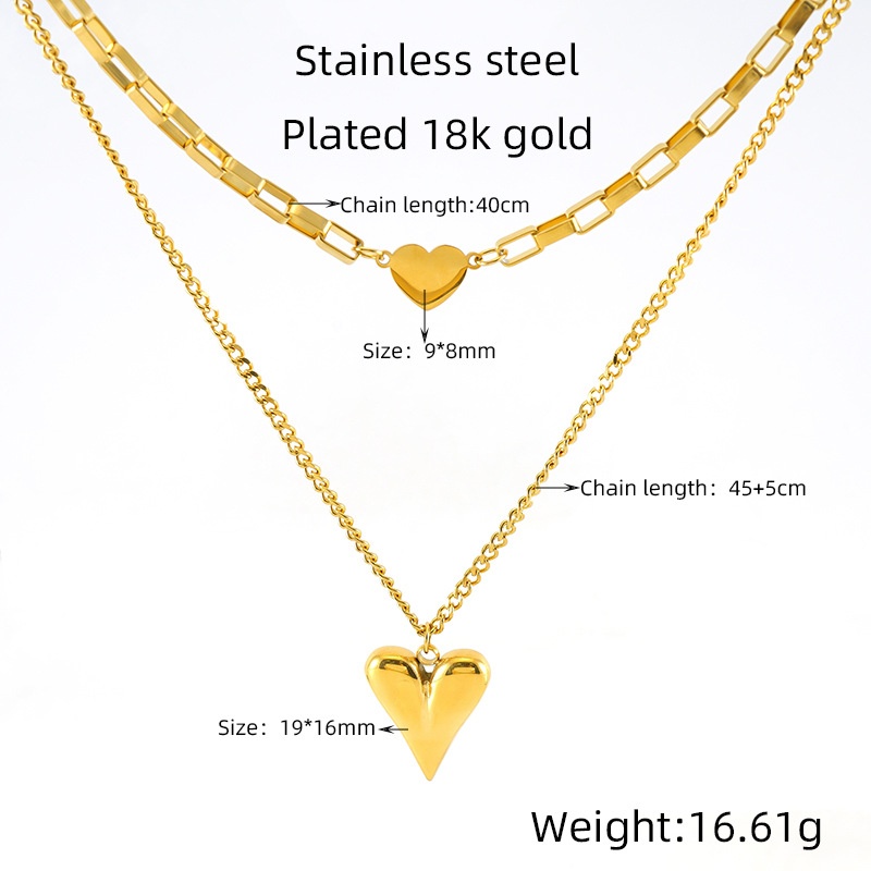 European And American Titanium Steel Personality Temperament All-match Gold Clavicle Chain Love Double Layer Stacking Necklace Female Model