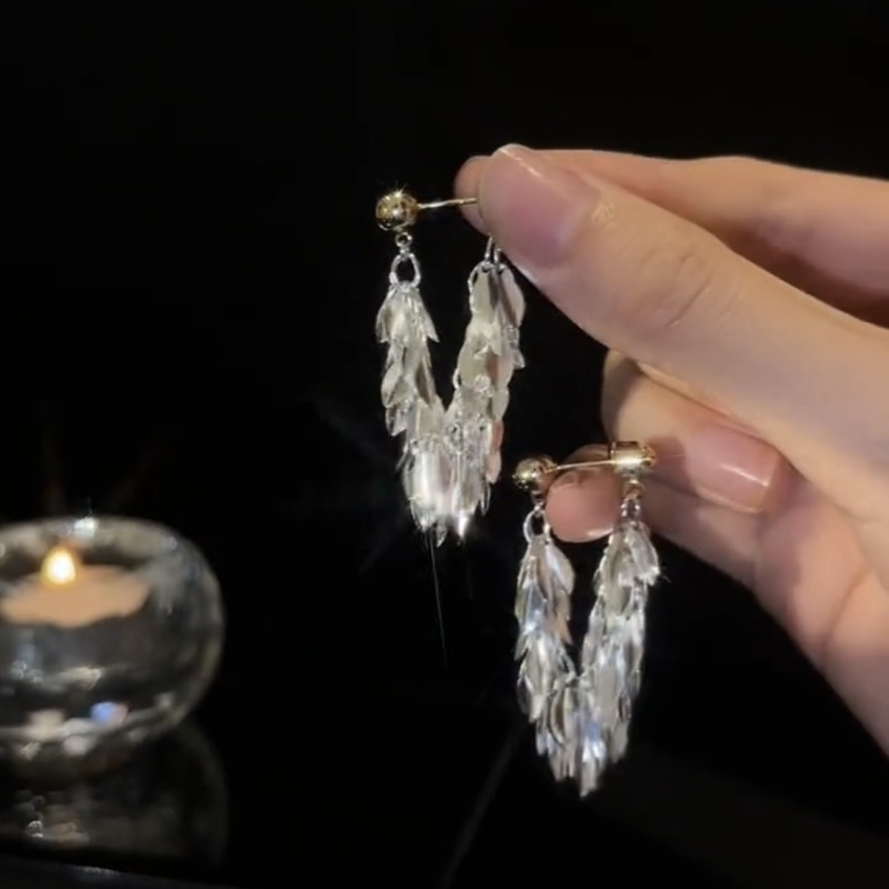 Medium-length Leaf Earrings,Elegant Tassel Stud Earrings,Wheat Ear Jewelry