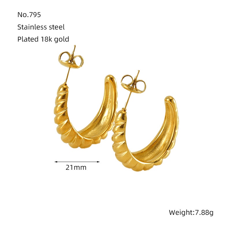 European And American18 KGold-plated Non-fading Earrings Fashionable High-end Retro Spiral Striped Earrings For Women