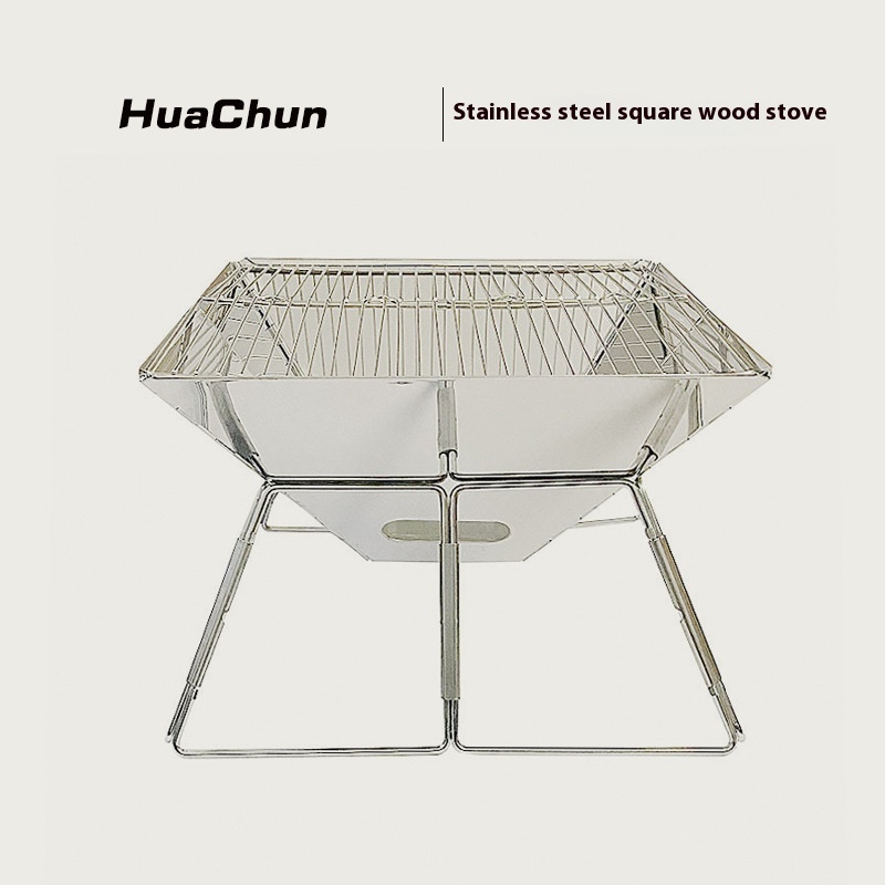 Square Wood Stove Charcoal Stove Bbq Barbecue Stove Outdoor Supplies Camping Picnic Folding Barbecue Rack Self-driving Tour