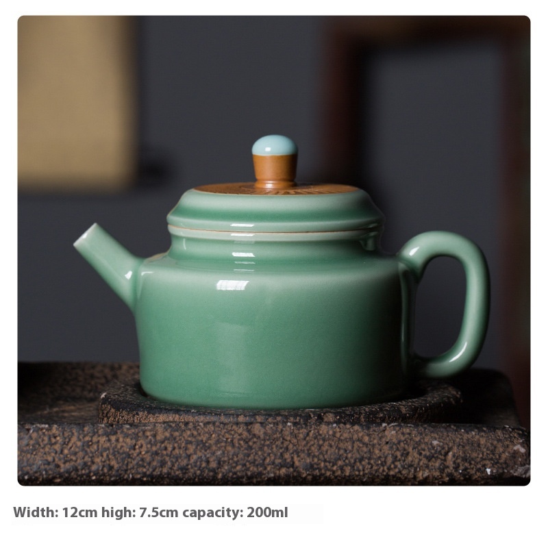 Empty Mountain Rain Teapot Single Pot Longquan Celadon Ore Handmade Knife Teapot Ceramic Kung Fu Filter Teapot