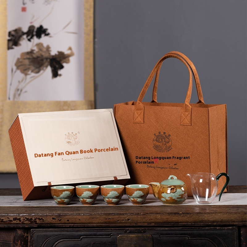 Kongshan Xinyu Longquan Celadon Kungfu Tea Set Hand-held Teapot Teacup Complete Set Of Ceramic Handmade Tea Set