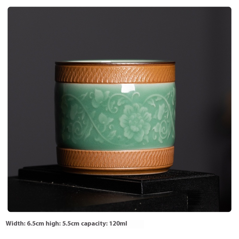 Empty Mountain Rain Longquan Celadon Creative Handmade Jumping Knife Twining Branch Ring Master Cup Ceramic Kung Fu Tea Cup