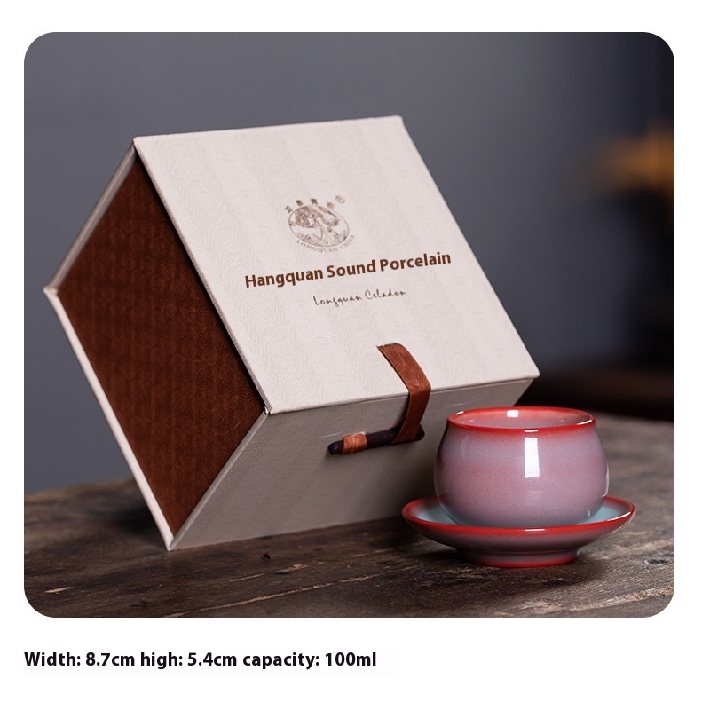 Empty Mountain Rain Longquan Celadon Red Glaze Master Cup Single Cup Ceramic Handmade High-end Tea Tasting Kung Fu Tea Cup