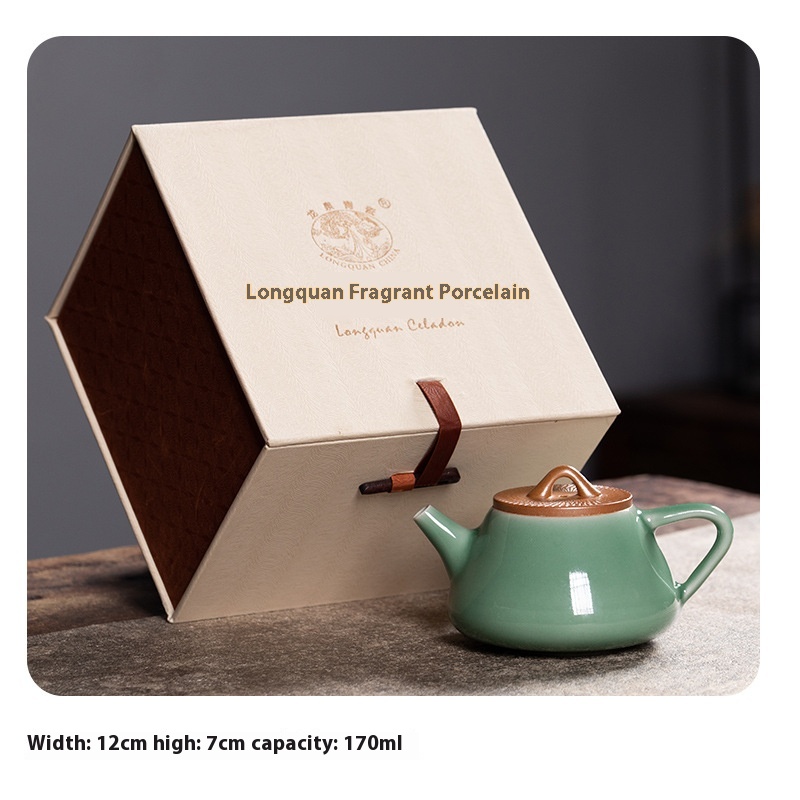 Empty Mountain Rain Jumping Knife Ore Handmade Teapot Longquan Celadon Household High-end Kung Fu Tea Set Ceramic Tea Brewing Single Pot