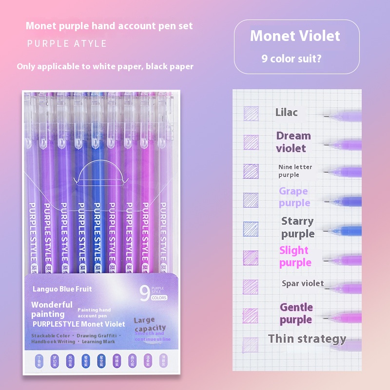 Blue Fruit Morandi Color Hand Account Pen Set Large Capacity Uncapped Student Hand Account Pen Stationery Neutral Pen9 Pieces